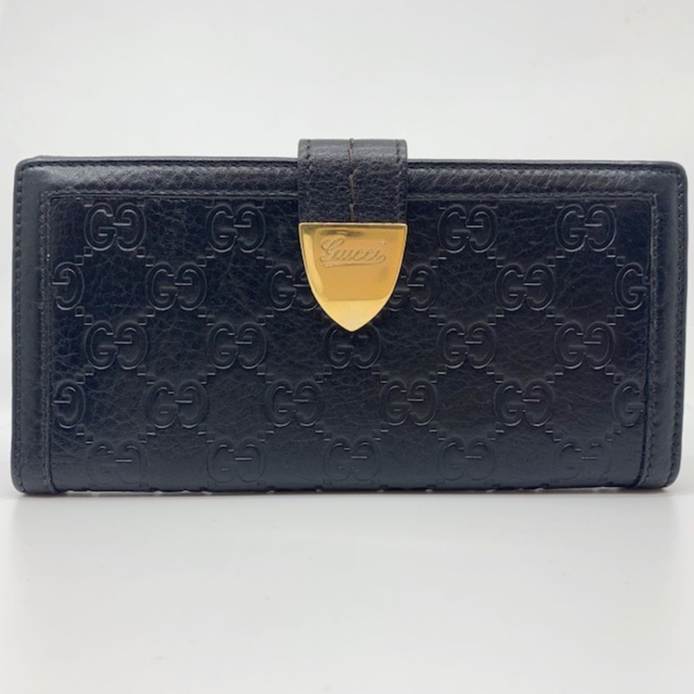 Gucci Long wallet double hook closure black gold leather